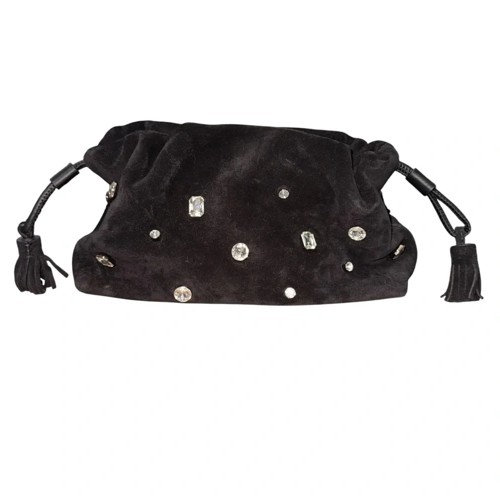 Veronica Beard Small Crystal-Studded Suede Clutch Bag